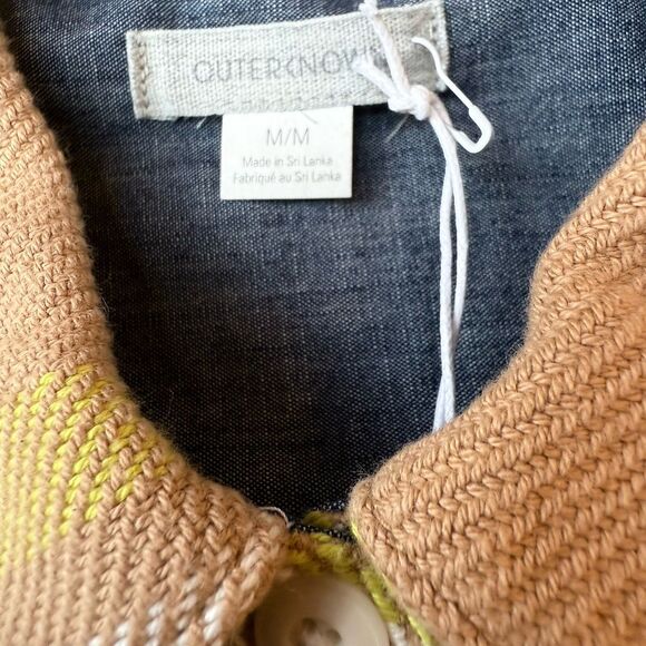 OUTERKNOWN Blanket Shirt Medium Flannel Plaid Beige Yellow Tunic Dress NEW $168 - Picture 3 of 7